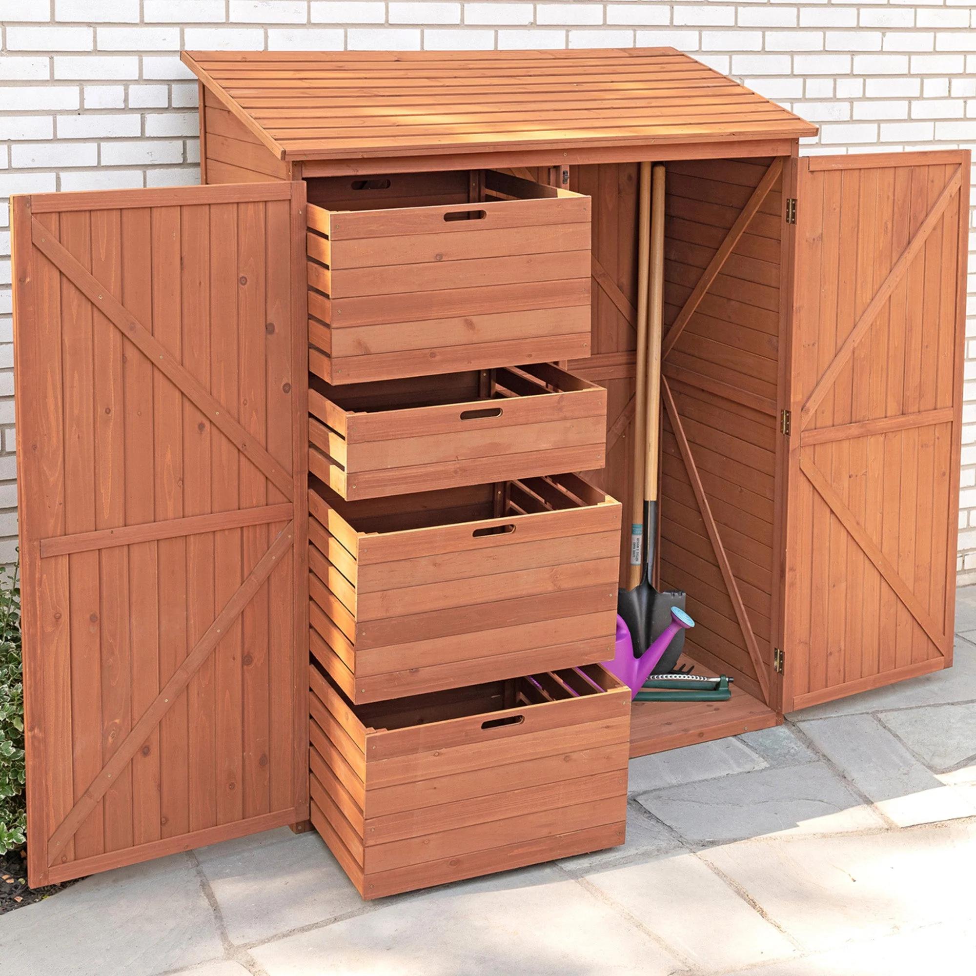 Multi-Compartment Outdoor Storage Cabinet - Wooden Garden Storage SPC5187 - Image 2