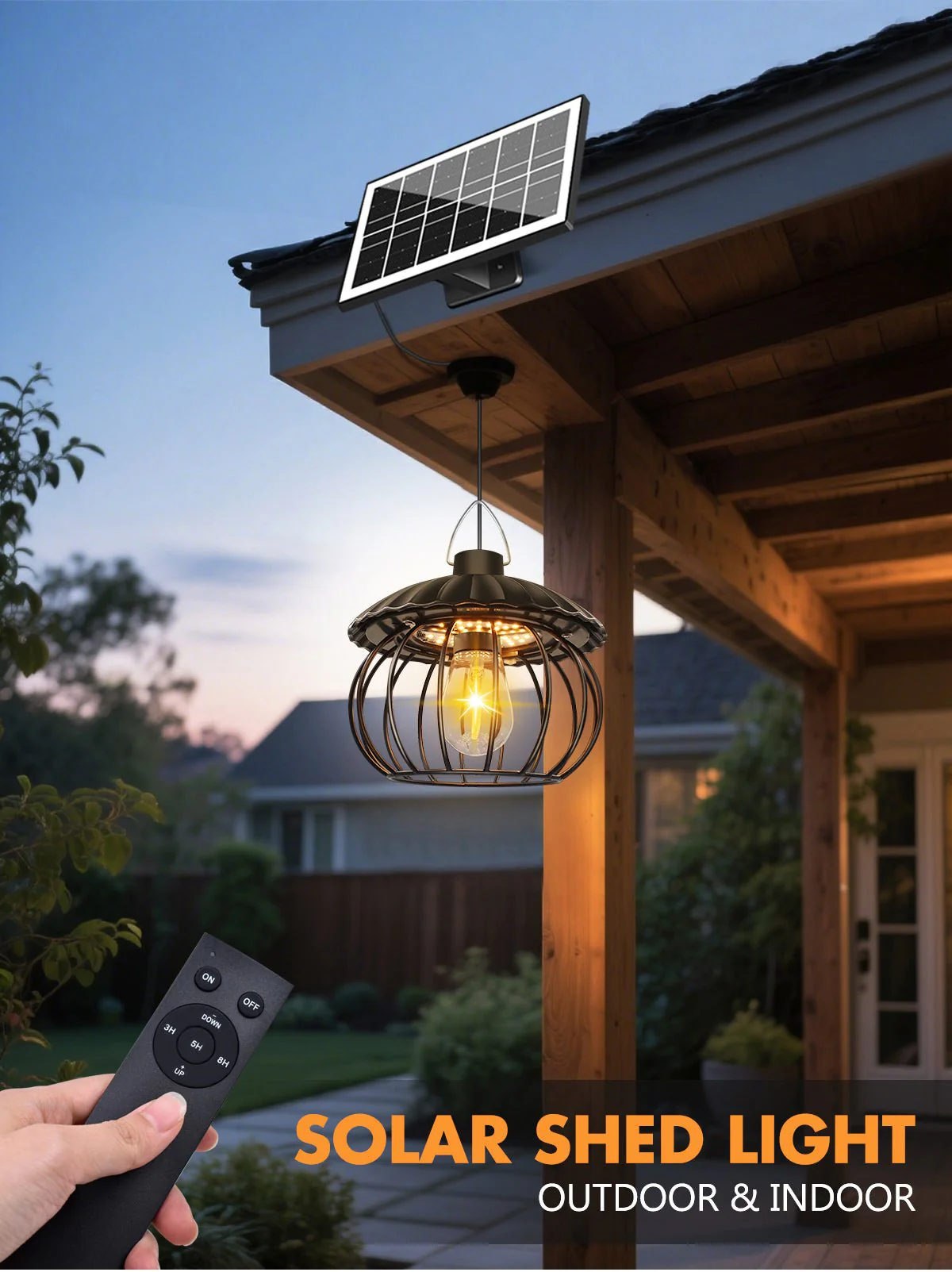 Pumpkin Style Solar Ceiling Light 1000 Lumens Outdoor Pendant Light QYJW18B - Image 2