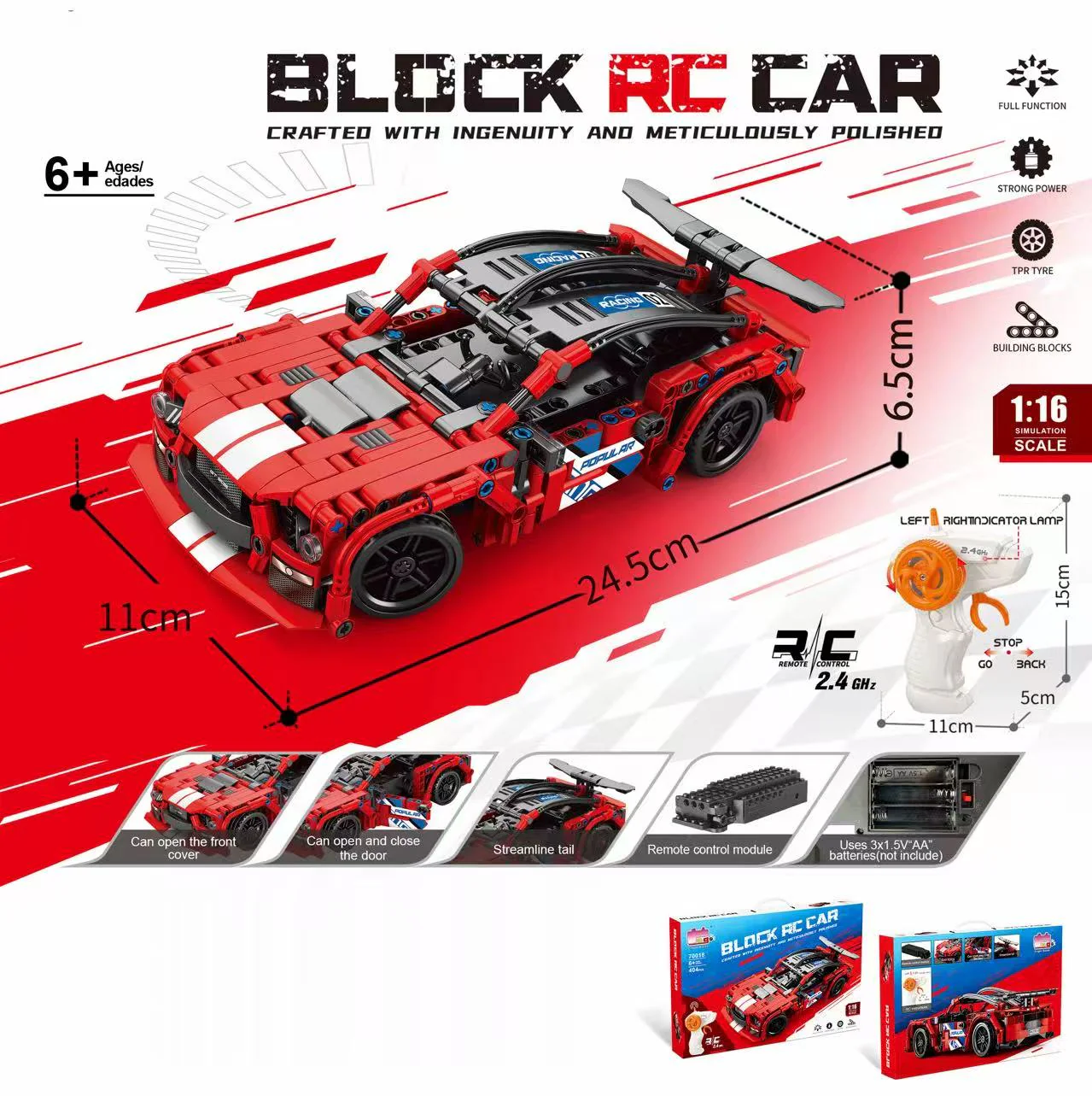 R/C Building Block Car Kit Mustang Raptor Lamborghini McLaren Remote Control Brick Car Set - Image 3