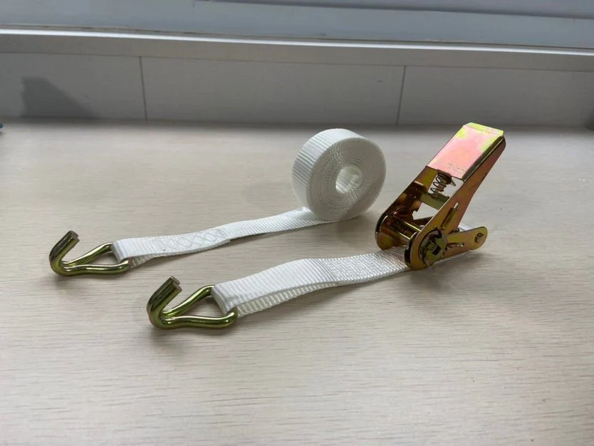 1” x 15FT Ratchet Strap Tie Down Cargo Trailer Strap – White & Black– 1,500 lb Capacity RS115