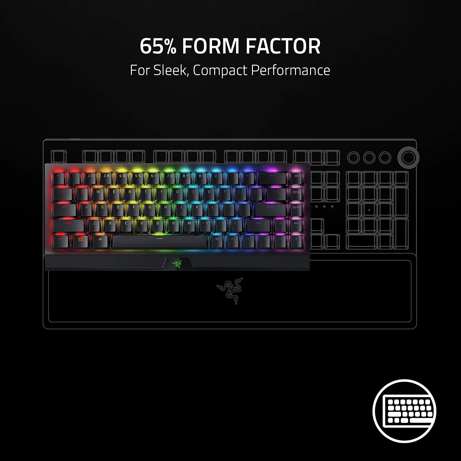 Razer BlackWidow V3 Mini HyperSpeed 65% Wireless Mechanical Gaming Keyboard: Yellow Mechanical Switches Linear & Silent - Phantom Pudding Keycaps - Chroma RGB - Up to 200 Hr Battery - Snap Tap - Image 2