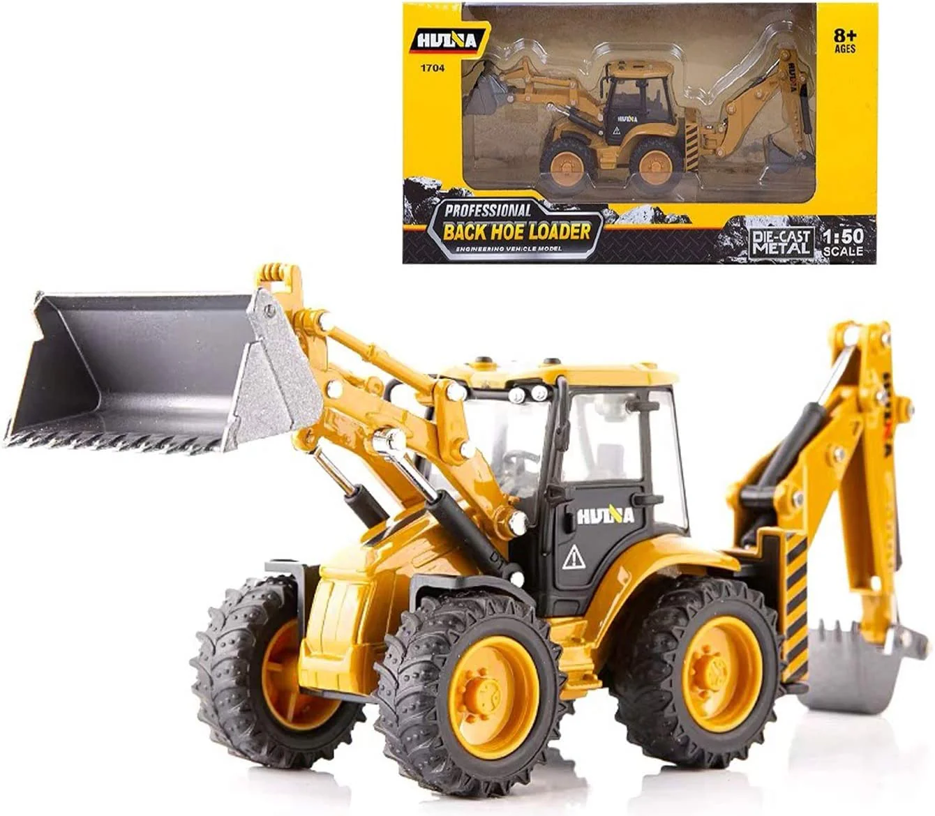 1:50 Diecast Construction Vehicle Toys Forklift Backhoe Bulldozer Crane Excavator Loader - Image 3