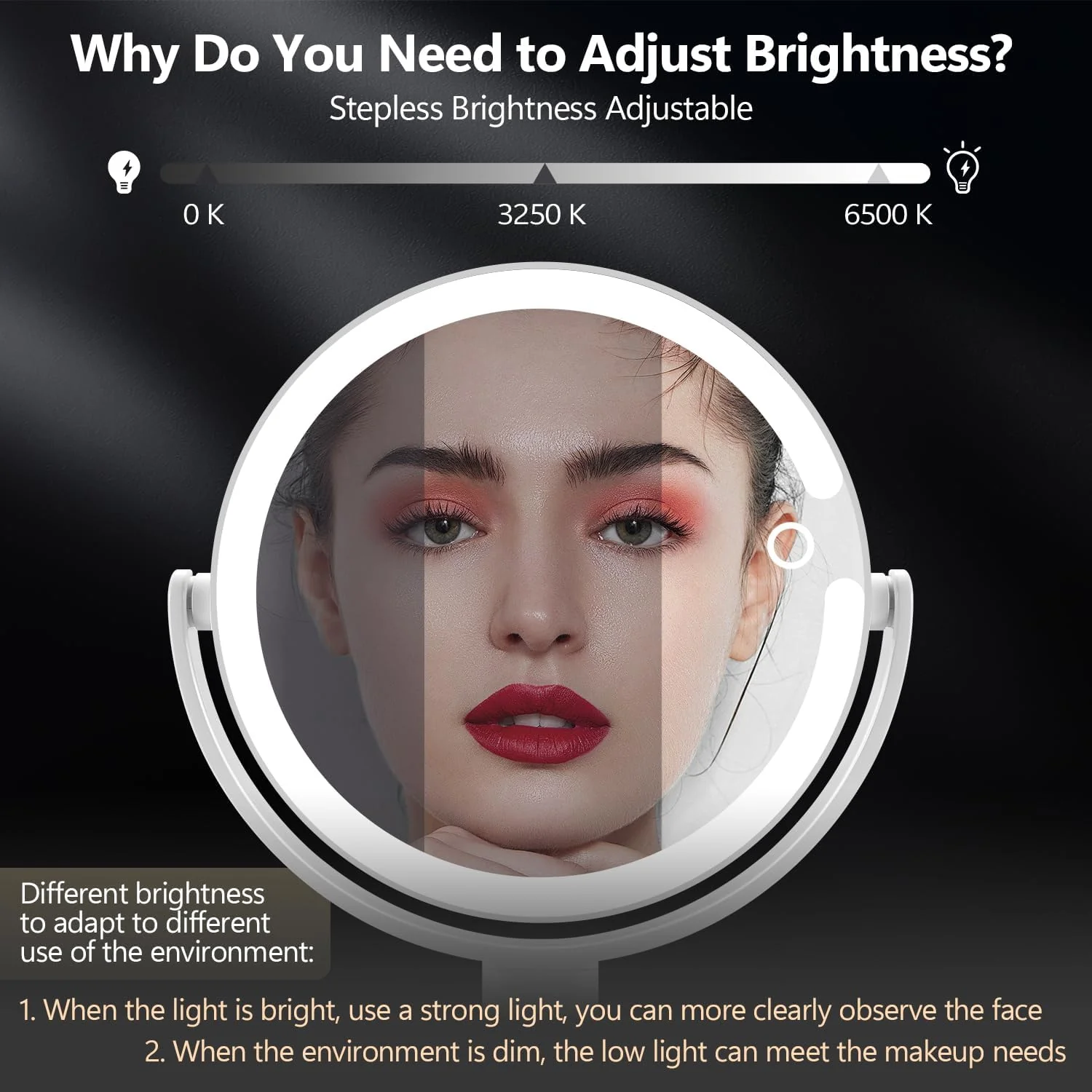 Rechargeable Lighted Makeup Mirror – 1X/10X Dual-Sided Vanity Mirror with 3-Color LED Lighting JXVM118 - Image 7