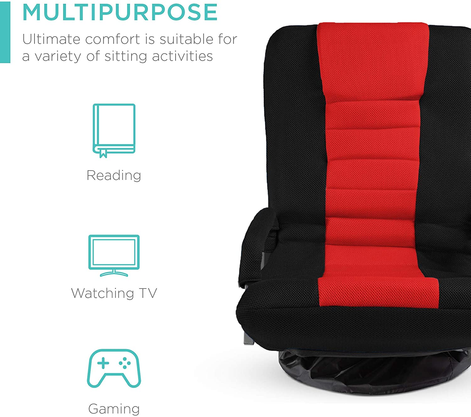 Red & Black 360° Swivel Gaming Chair with Lumbar Support | Ergonomic Seat 1215919 - Image 6