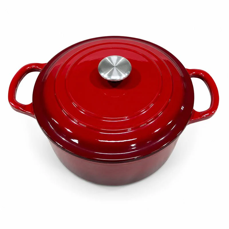Red Enameled Cast Iron Dutch Oven with Oversized Knob for Bread Baking, Braising, Roasting, Soups, Stews & One-Pot Cooking - Image 3