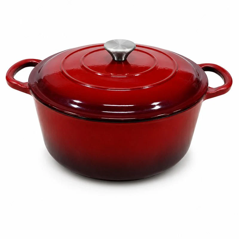 Red Enameled Cast Iron Dutch Oven with Oversized Knob for Bread Baking, Braising, Roasting, Soups, Stews & One-Pot Cooking - Image 4