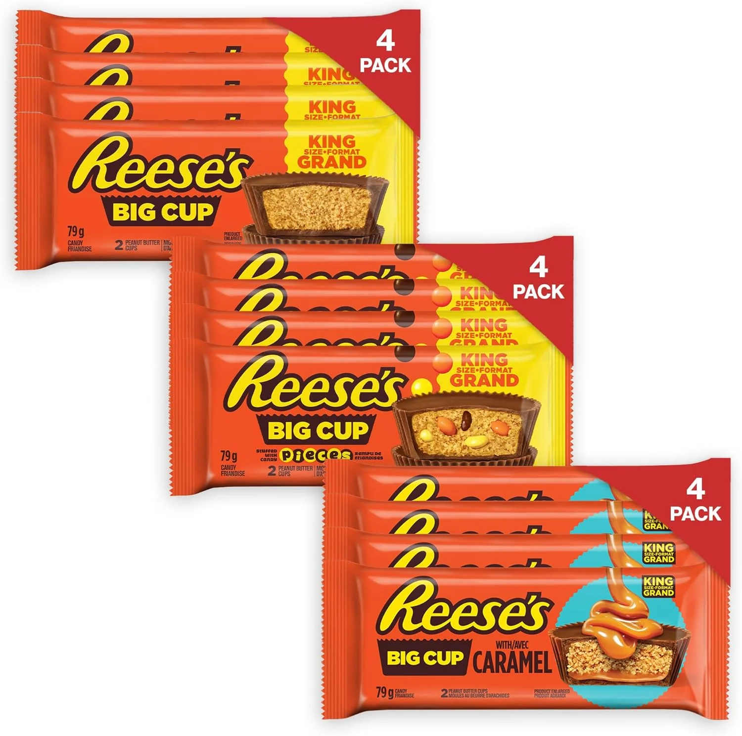 REESE'S Big Cup Assorted Variety Pack 12 Count Milk Chocolate Peanut Butter Candy Bars