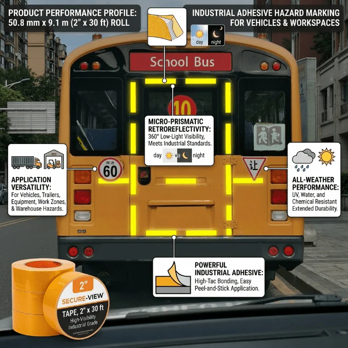 Reflective Safety Tape | 2" x 30 FT – Silver & Yellow or Red High-Visibility Roll