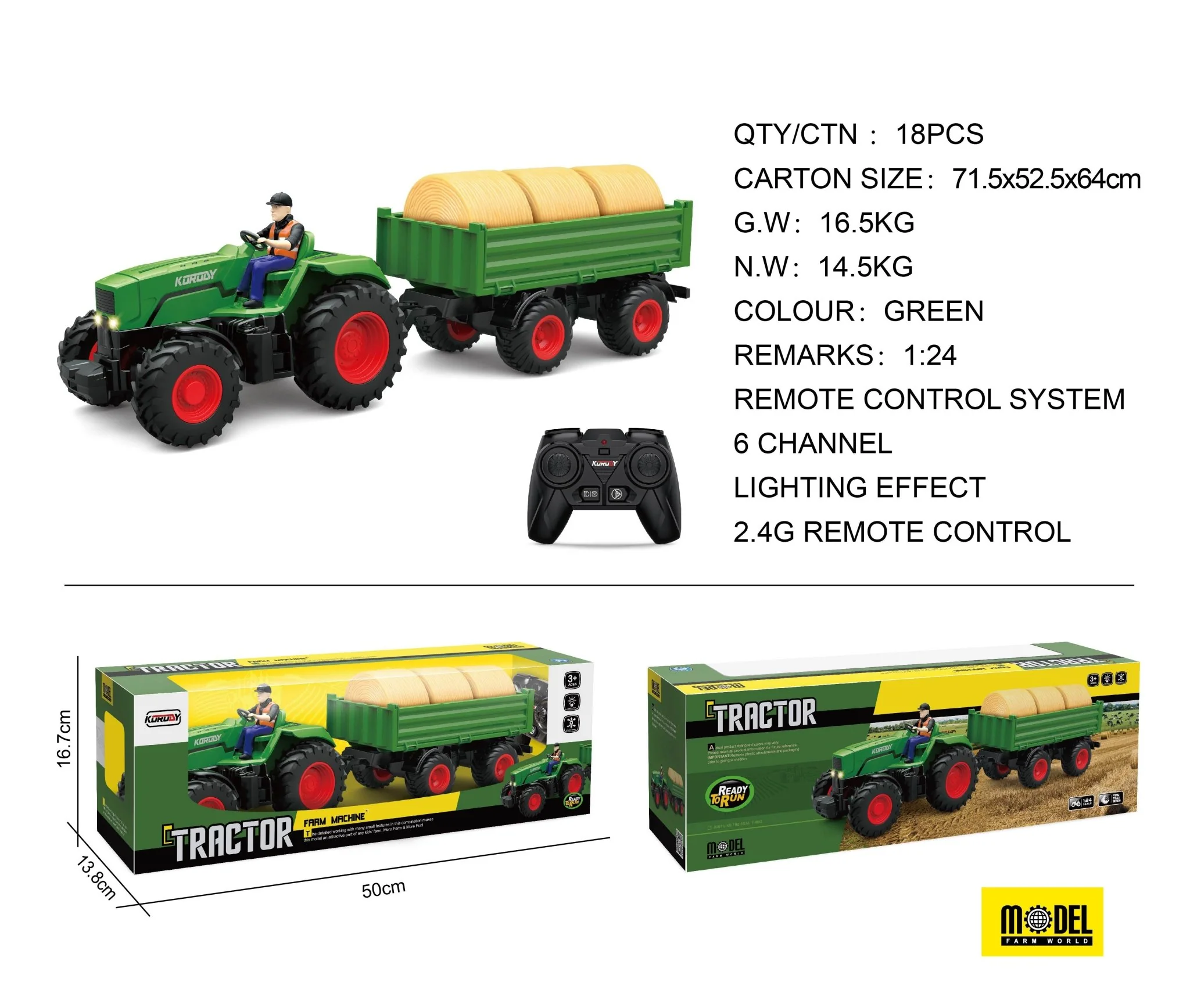 Remote Control Farm Tractor Toy with Hay Bale Trailer CPS343054