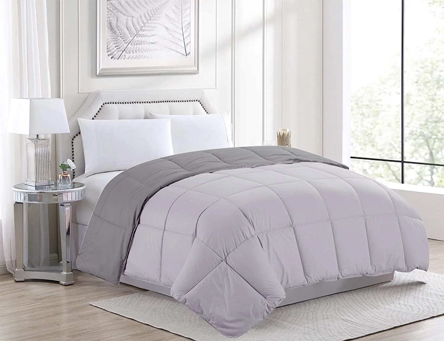 Reversible Down Alternative Comforter – Hypoallergenic Microfiber Blanket, Dark Gray/Light Gray (Queen & King) - Image 3