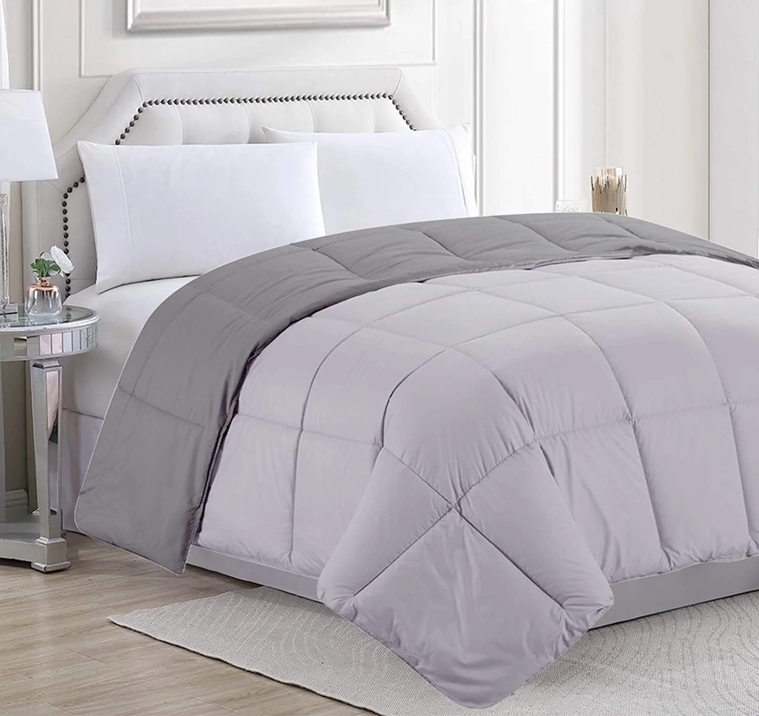 Reversible Down Alternative Comforter – Hypoallergenic Microfiber Blanket, Dark Gray/Light Gray (Queen & King) - Image 7