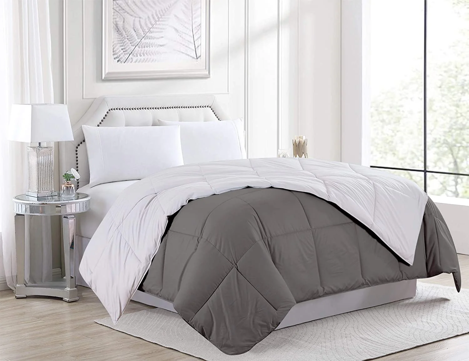 Reversible Down Alternative Comforter – Hypoallergenic Microfiber Blanket, Dark Gray/Light Gray (Queen & King) - Image 8