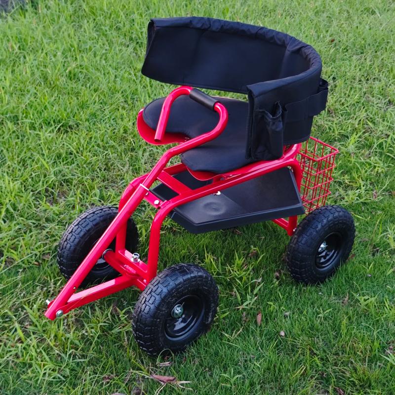 Rolling Garden Swivel Seat Cart with Tool Tray and Pneumatic Tires – RGSSC3550