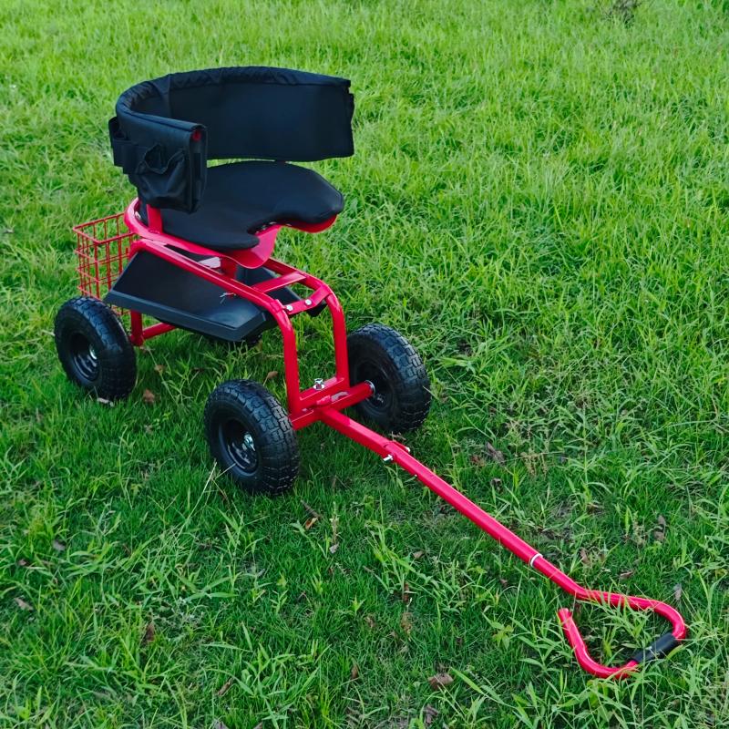 Rolling Garden Swivel Seat Cart with Tool Tray and Pneumatic Tires – RGSSC3550 - Image 5