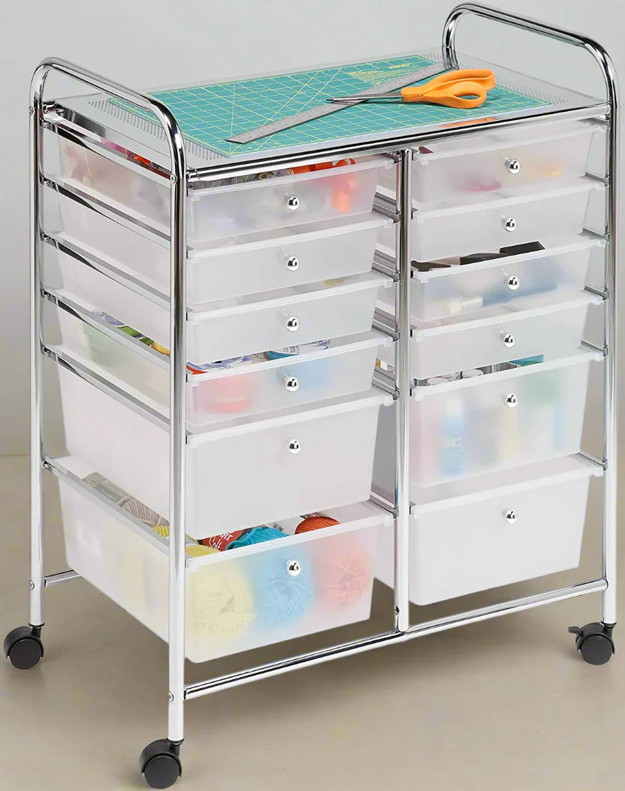 New 12-Drawer Rolling Storage Cart Organizer – Mobile Craft & Office Supply Trolley 51712C - Image 15