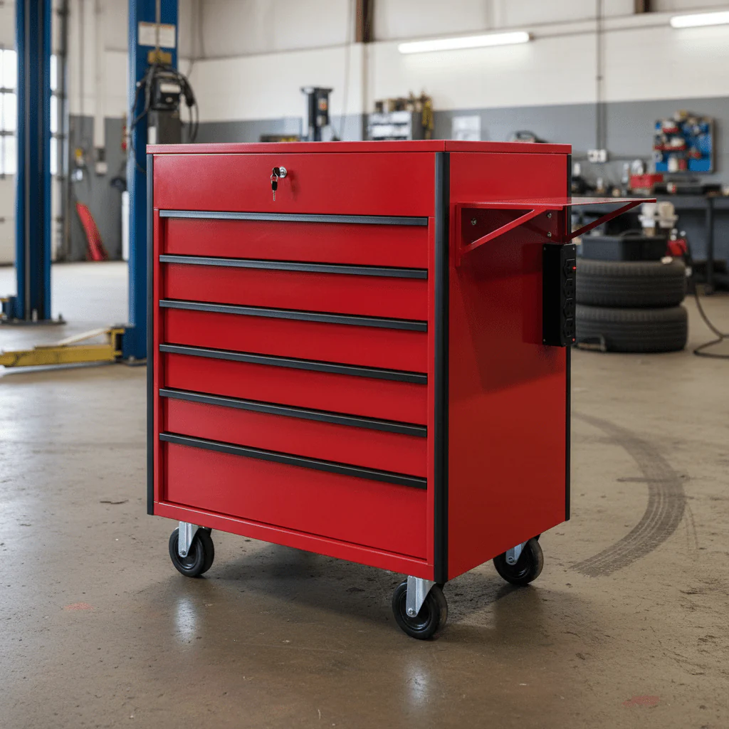 New 34" 6-Drawer Rolling Tool Bench & Service Cart – Heavy-Duty Steel, Power Strip, Locking Drawers