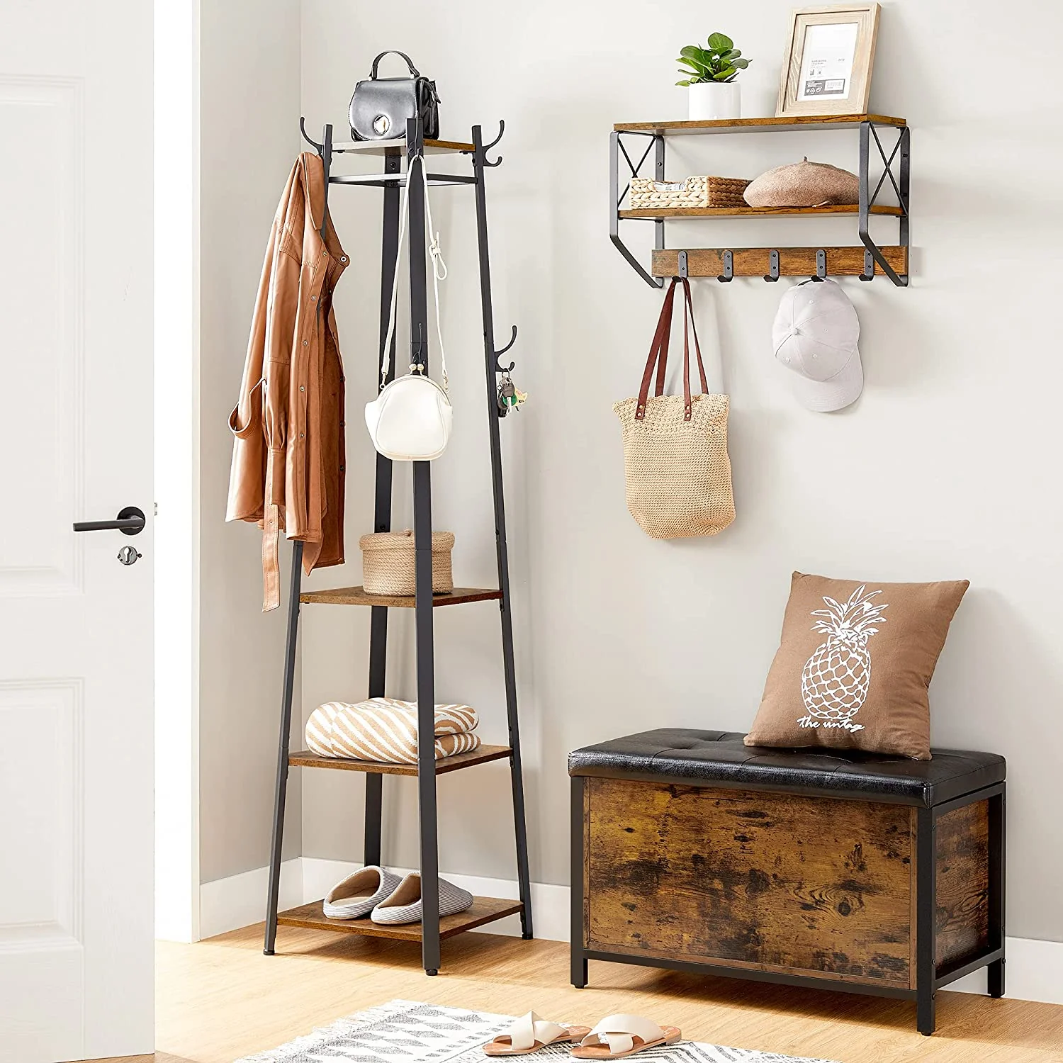 Rustic 3-Tier Ladder Coat Rack with Hooks | Industrial Entryway Organizer – Model LCR80X