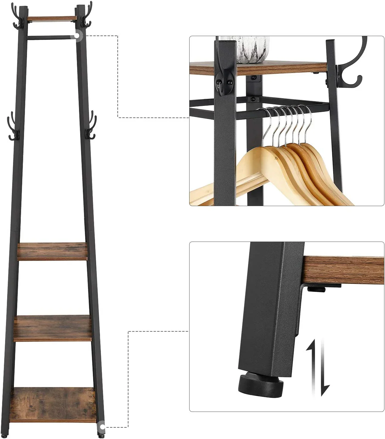 Rustic 3-Tier Ladder Coat Rack with Hooks | Industrial Entryway Organizer – Model LCR80X - Image 2