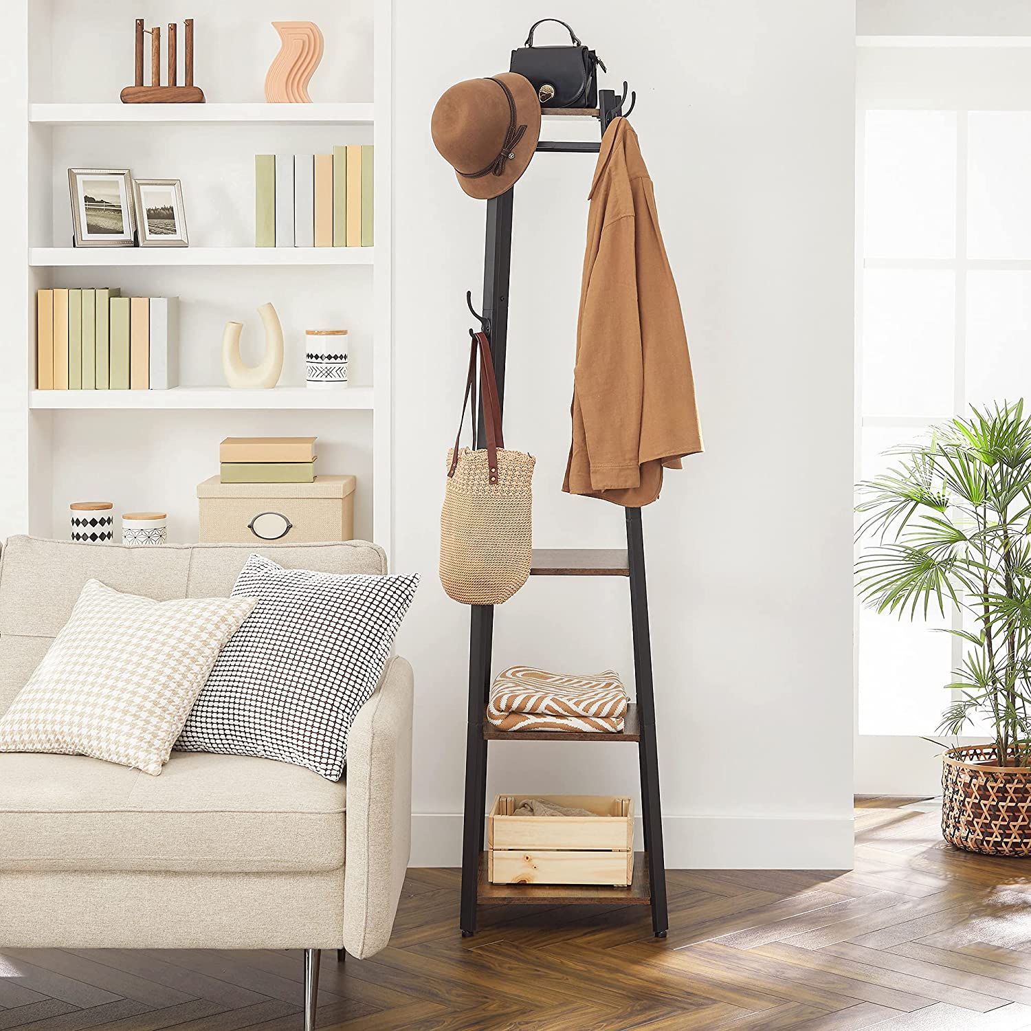 Rustic 3-Tier Ladder Coat Rack with Hooks | Industrial Entryway Organizer – Model LCR80X - Image 6