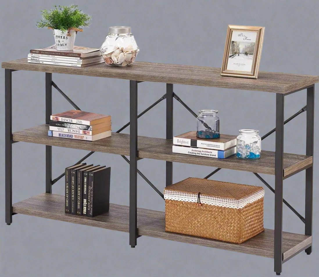Rustic 3-Tier Console Table | Wood-Look Entryway Bookshelf with Storage – Model TLHT02 - Image 3