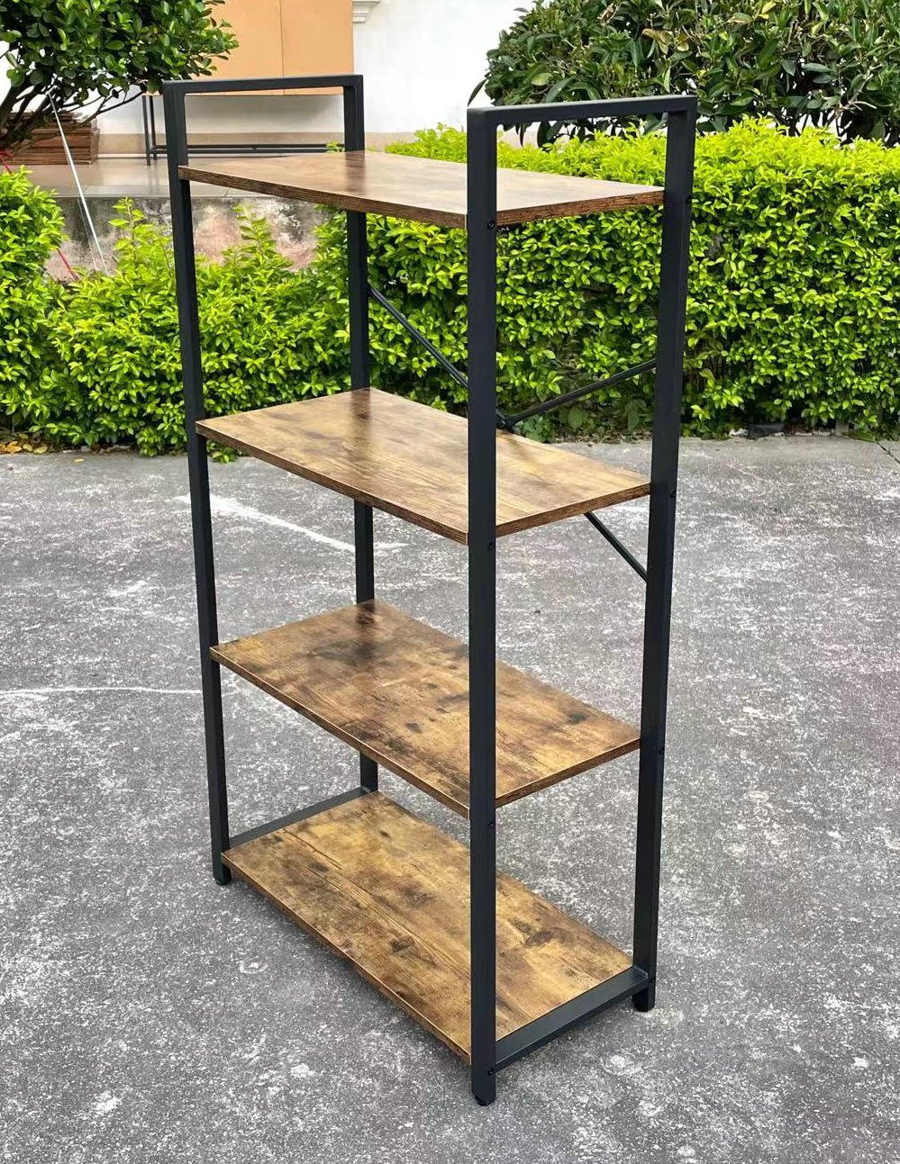 Rustic 4-Tier Bookshelf with Steel Frame | Industrial Storage Rack – Model LBS2102 - Image 2
