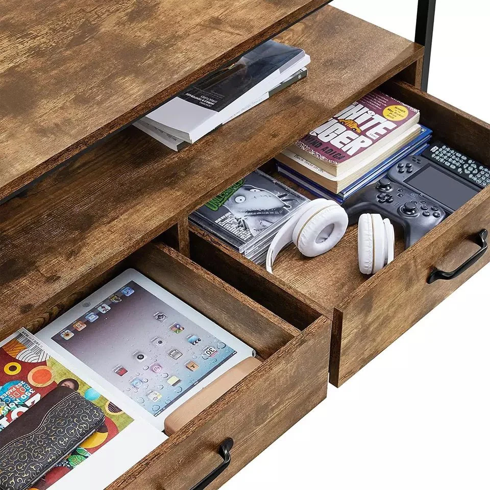 Rustic Coffee Table with 2 Drawers & Open Shelf – Solid Wood Farmhouse Style | Model S3113 - Image 6