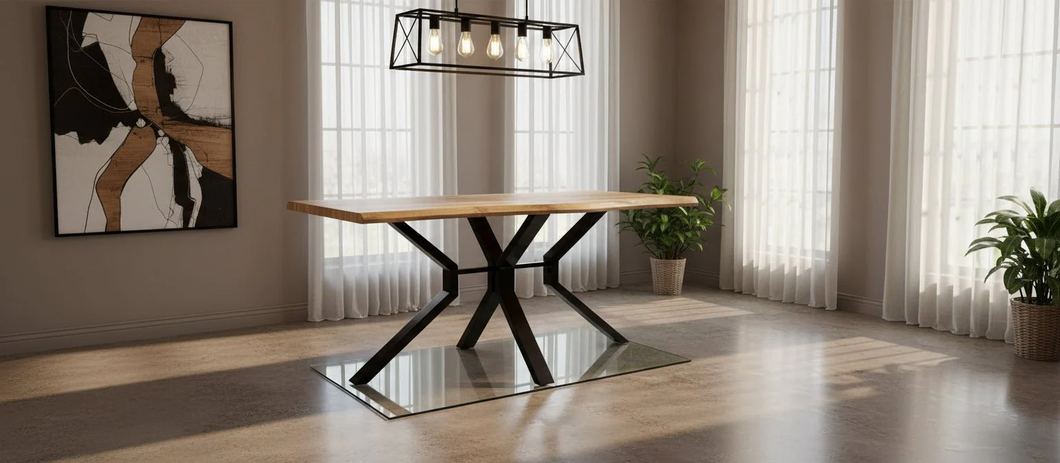 Rustic 6-Person live Edge Style Industrial Kitchen Dining Wooden Table Steel Frame DA1230 - Image 3