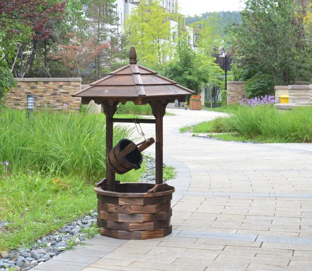 New Round Wooden Garden Water Fountain – Rustic Outdoor Patio Decor with Soothing Water Flow WWF52 - Image 2