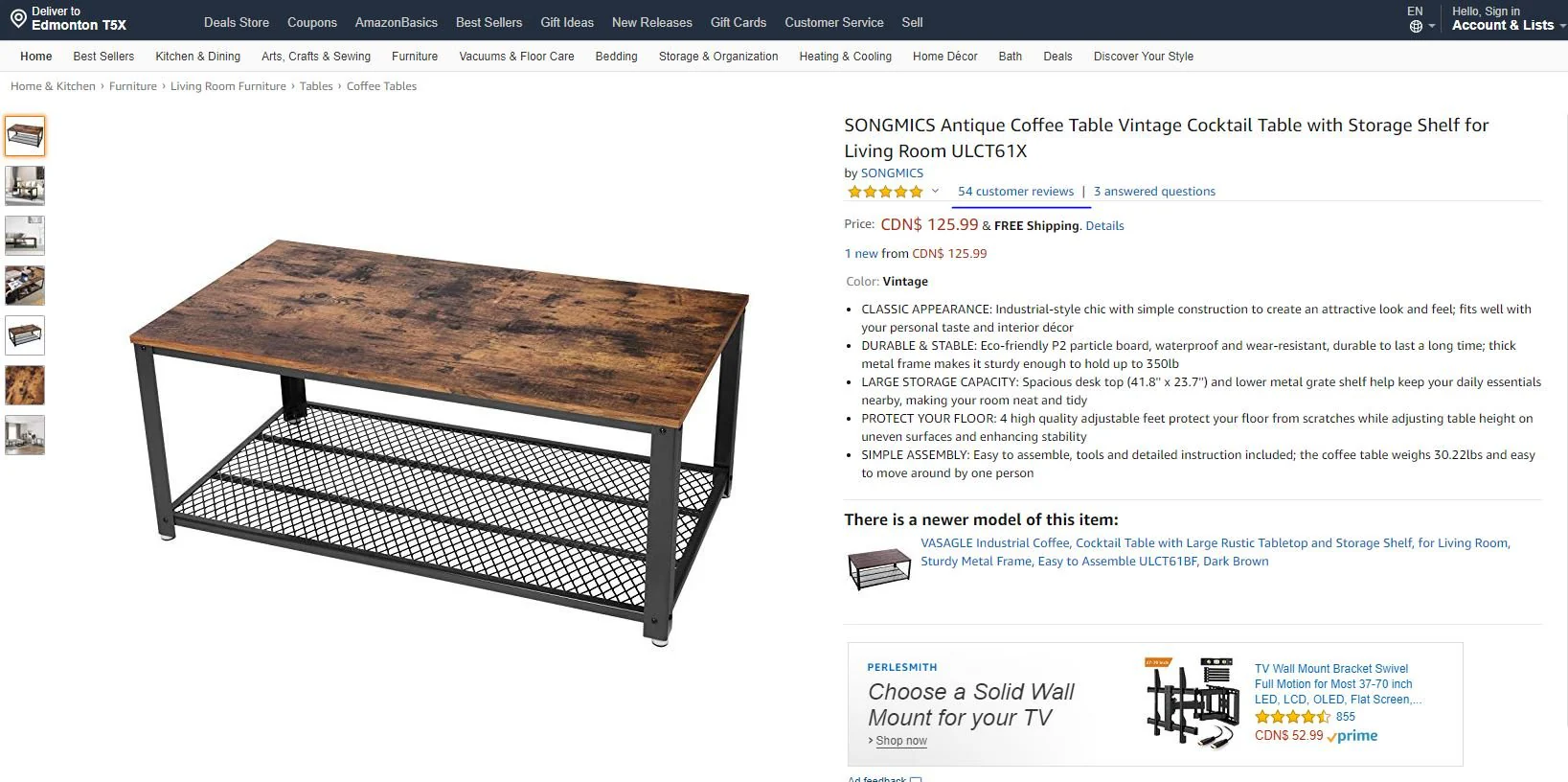 Rustic Wood Coffee Table with Storage Shelf – Metal Frame Vintage Design RWMFT - Image 4