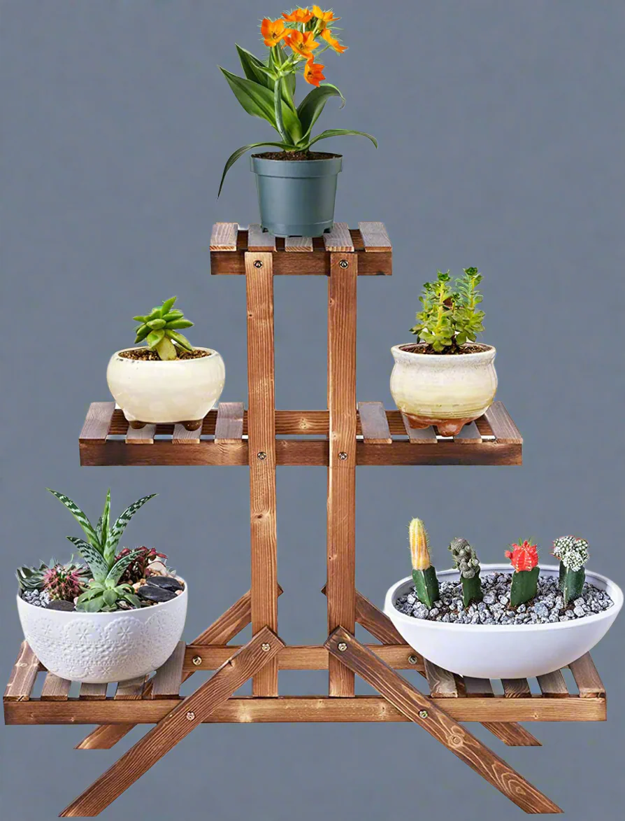 Rustic Wooden 3-Tier Plant Stand | Indoor & Outdoor Flower Shelf Display – FS5173
