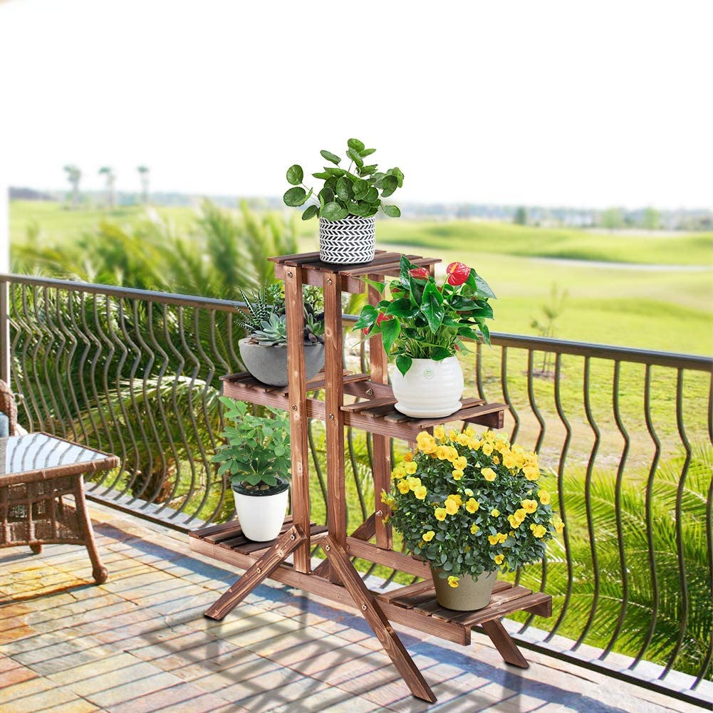 Rustic Wooden 3-Tier Plant Stand | Indoor & Outdoor Flower Shelf Display – FS5173 - Image 2