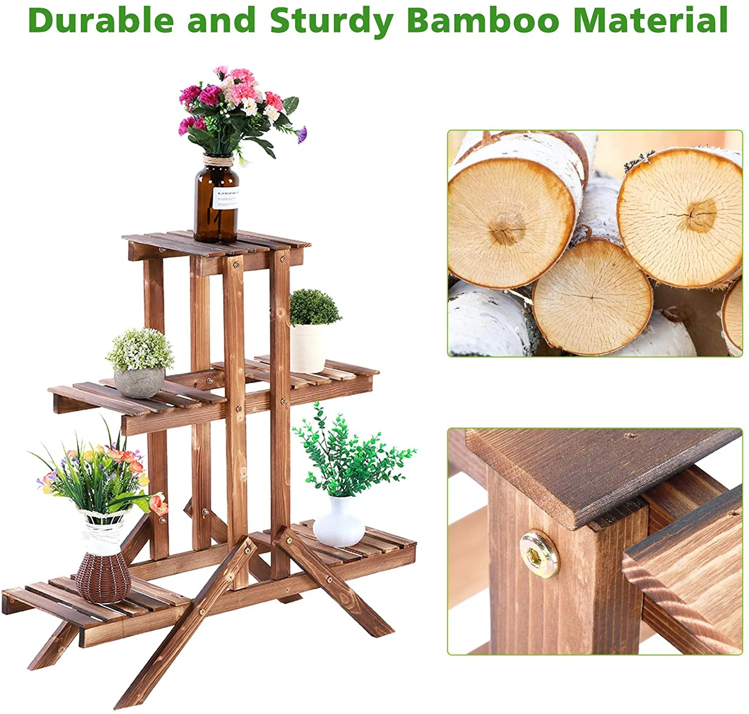 Rustic Wooden 3-Tier Plant Stand | Indoor & Outdoor Flower Shelf Display – FS5173 - Image 3