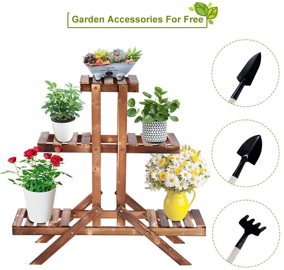 Rustic Wooden 3-Tier Plant Stand | Indoor & Outdoor Flower Shelf Display – FS5173 - Image 5