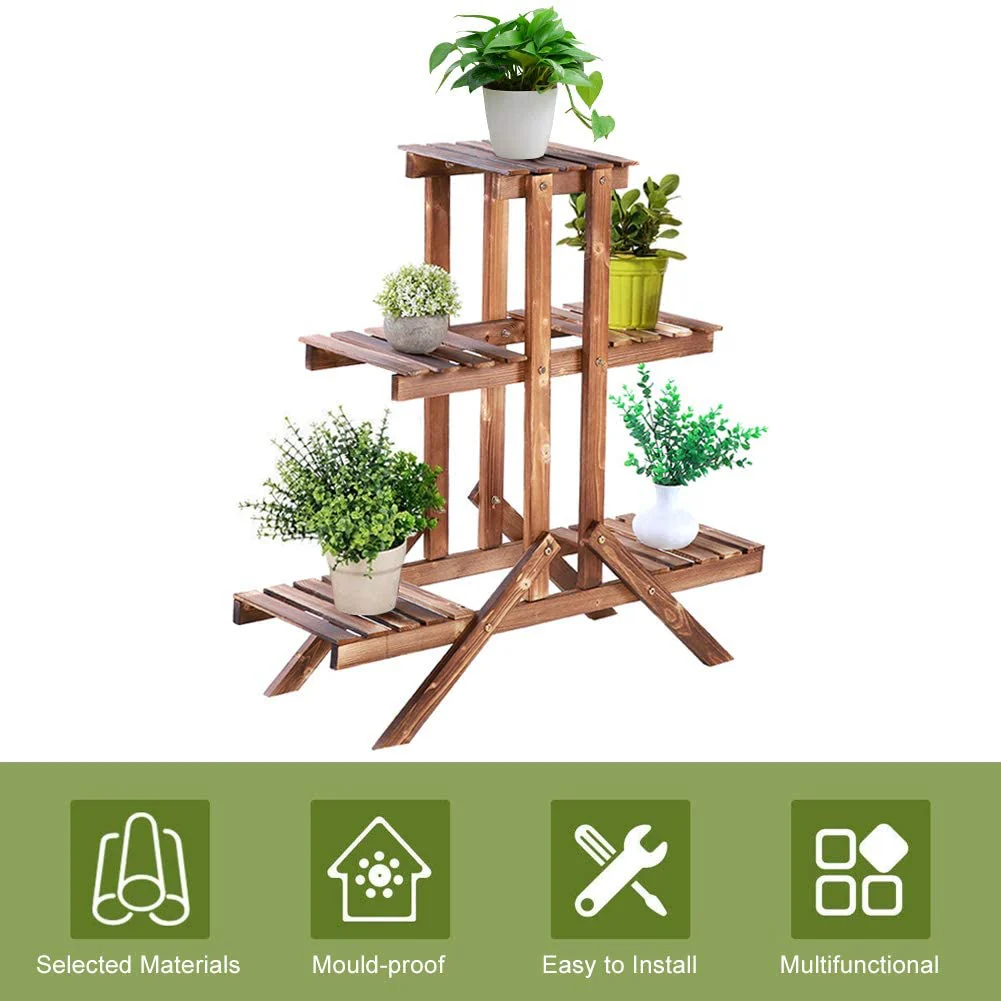 Rustic Wooden 3-Tier Plant Stand | Indoor & Outdoor Flower Shelf Display – FS5173 - Image 8