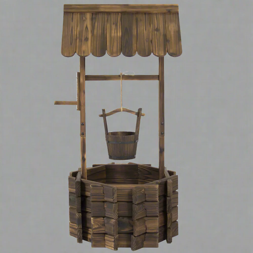 Rustic Wooden Wishing Well Planter – Weather-Resistant Outdoor Garden Décor - Image 3