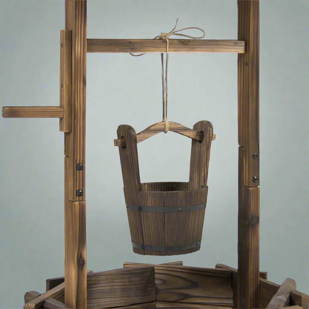 Rustic Wooden Wishing Well Planter – Weather-Resistant Outdoor Garden Décor - Image 4