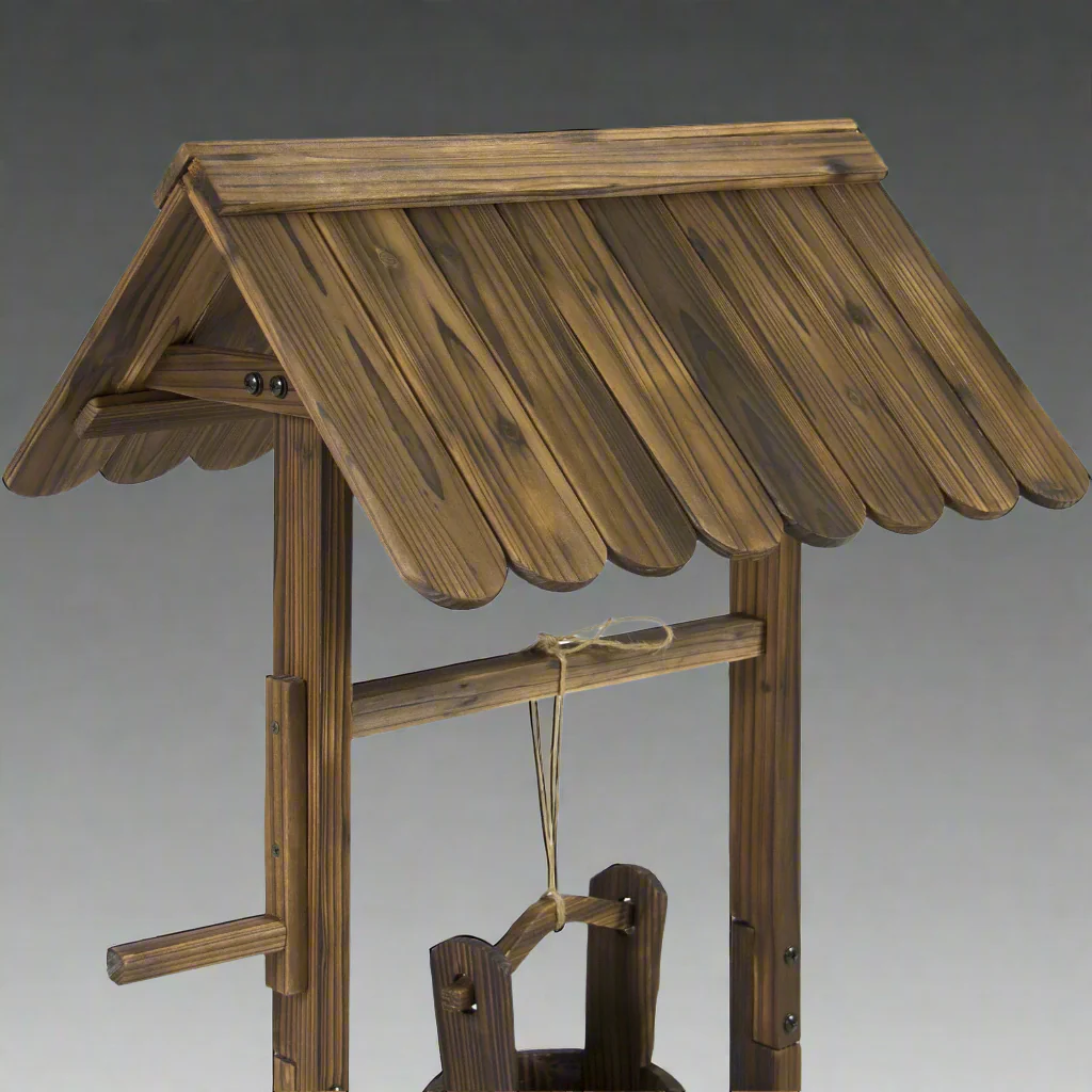 Rustic Wooden Wishing Well Planter – Weather-Resistant Outdoor Garden Décor - Image 5