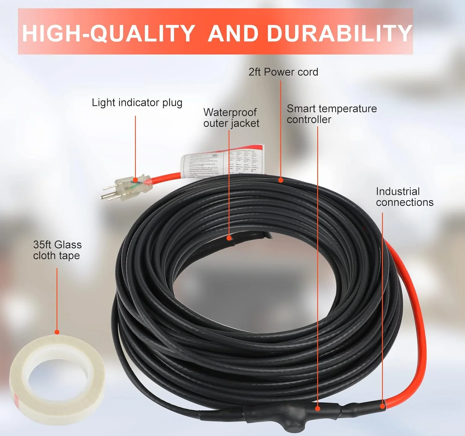 Self-Regulating Pipe Heating Cable with Thermostat – 60 FT & 100 FT Heat Tape, 120V - Image 2