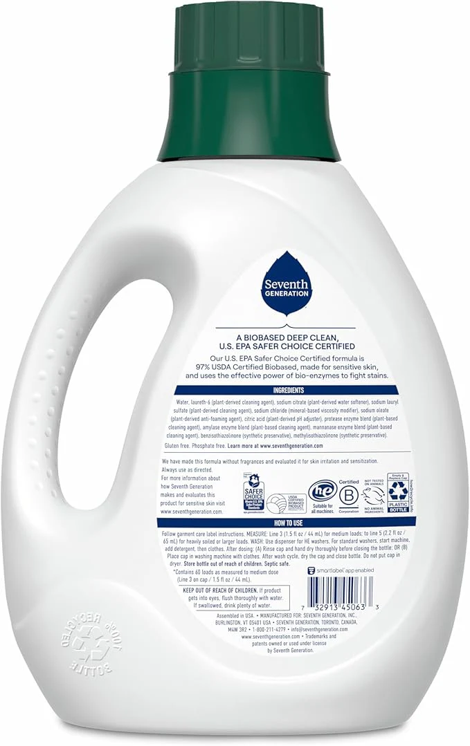 Seventh Generation Free and Clear Liquid Laundry Detergent 1.47L Fragrance Free 31 Loads - Image 2