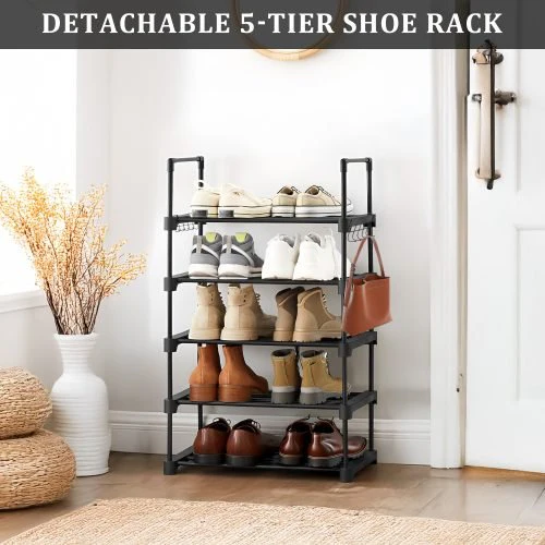 5-Tier Shoe Storage Rack with Hooks – Metal Freestanding Organizer for Entryway or Closet | SKU: AMSR500 - Image 5