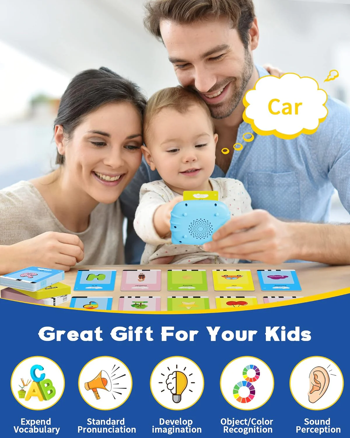 Shiningstone Talking Flash Cards 224 Words Cat Blue Speech Therapy Learning Toy for Toddlers - Image 3