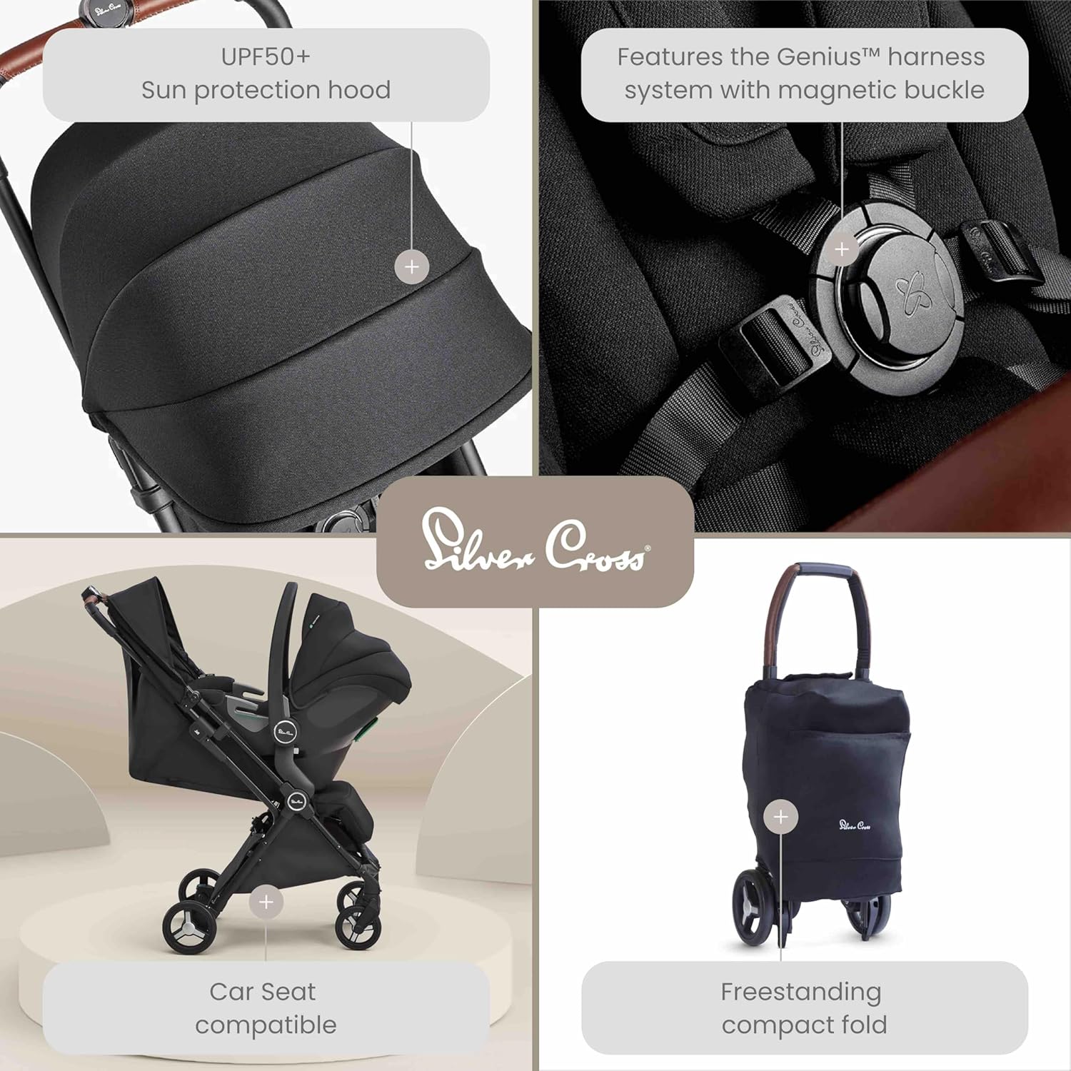 Silver Cross | Jet 3 Compact Pushchair | Travel Stroller | Foldable & Lightweight Stroller/Travel System | Cabin Size | Car Seat Compatible | Newborns - 3-4yrs | Black - Image 3