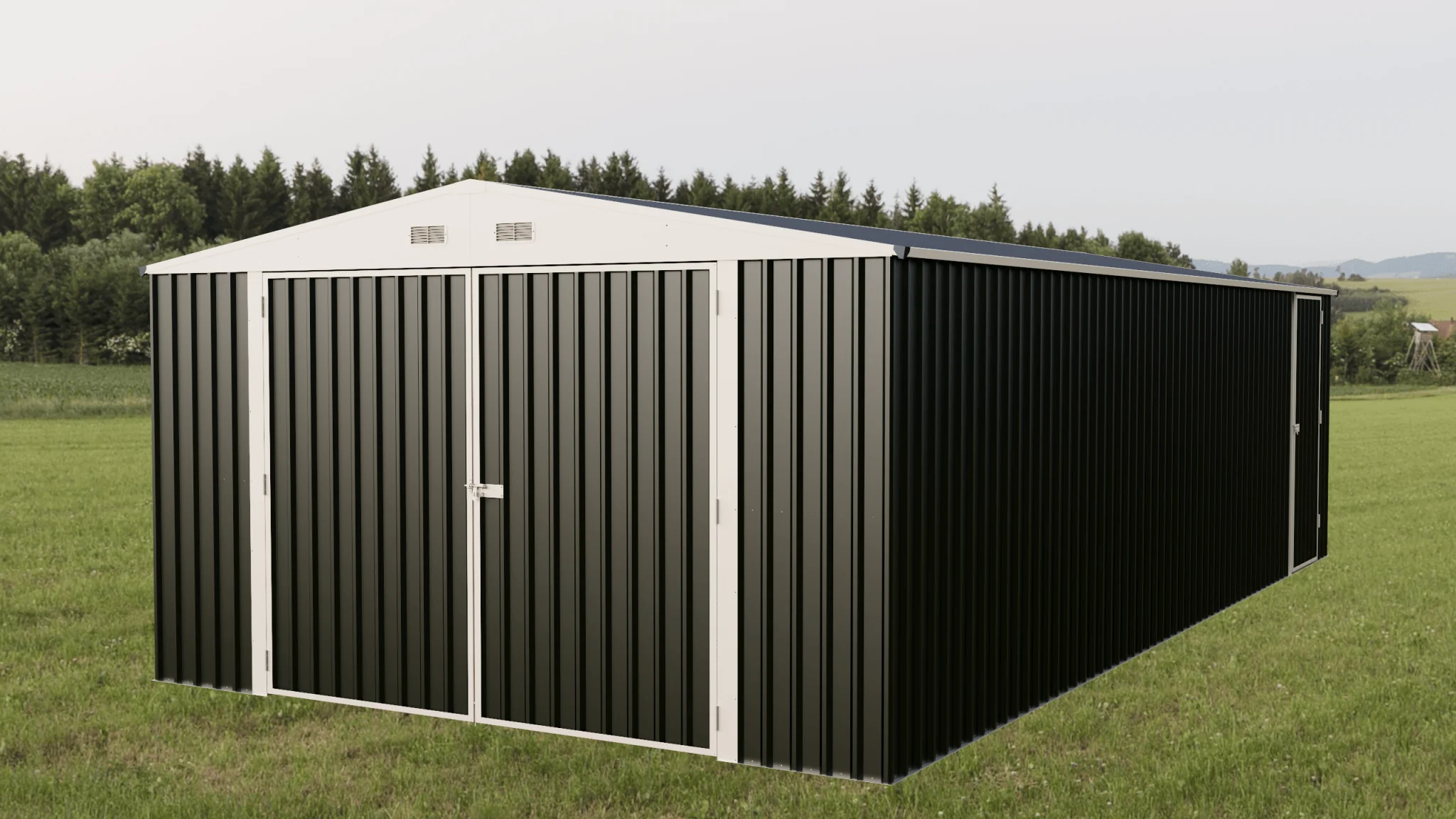 Single Steel Garage Building with Double Swing Doors 14 × 27 ft – GA1427