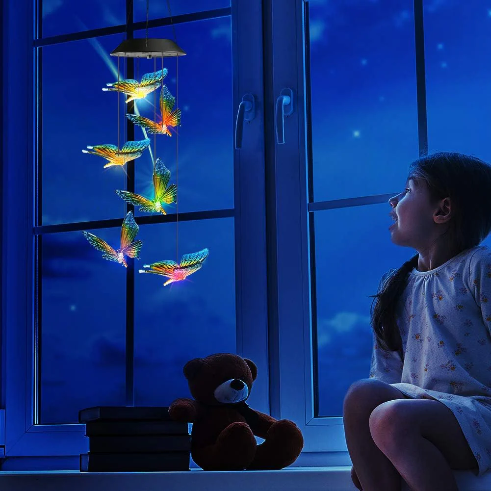Solar Powered RGB LED Butterfly Wind Chimes Color Changing Outdoor Garden Decor 431HWC - Image 4
