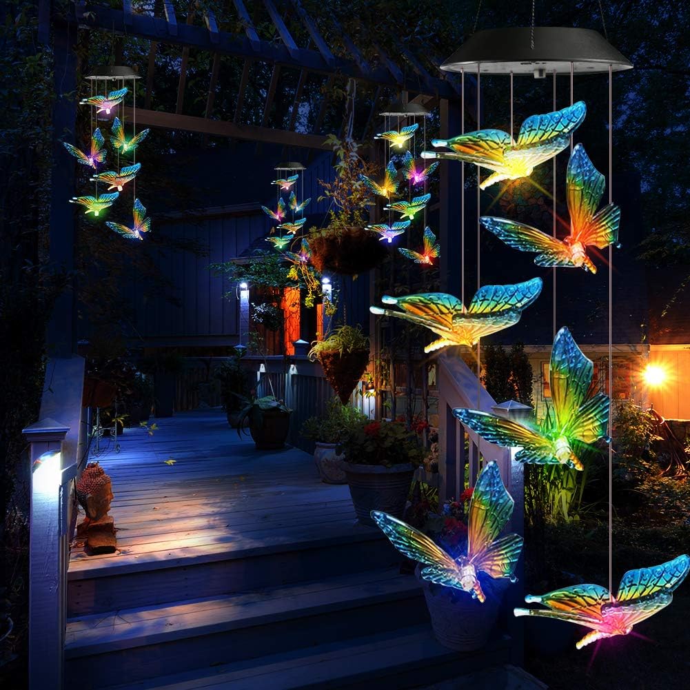 Solar Powered RGB LED Butterfly Wind Chimes Color Changing Outdoor Garden Decor 431HWC - Image 5