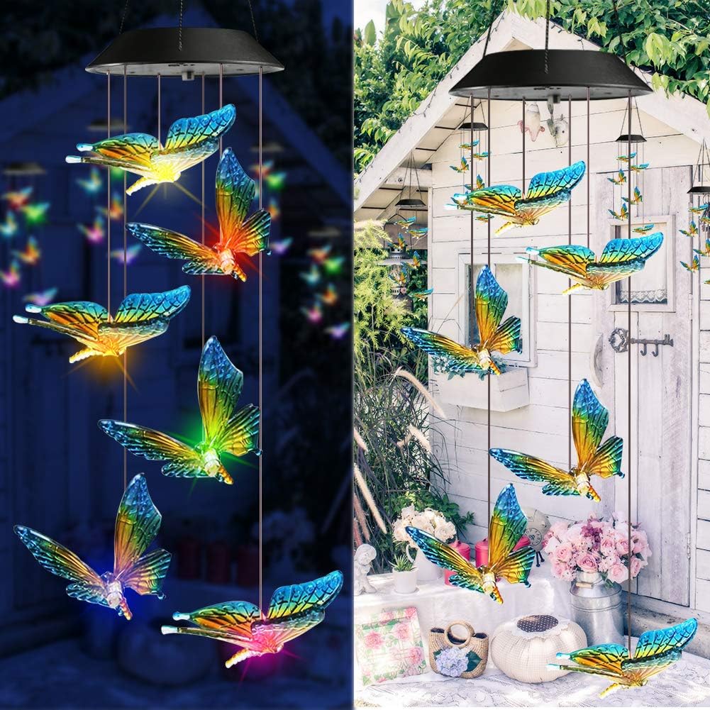 Solar Powered RGB LED Butterfly Wind Chimes Color Changing Outdoor Garden Decor 431HWC - Image 6