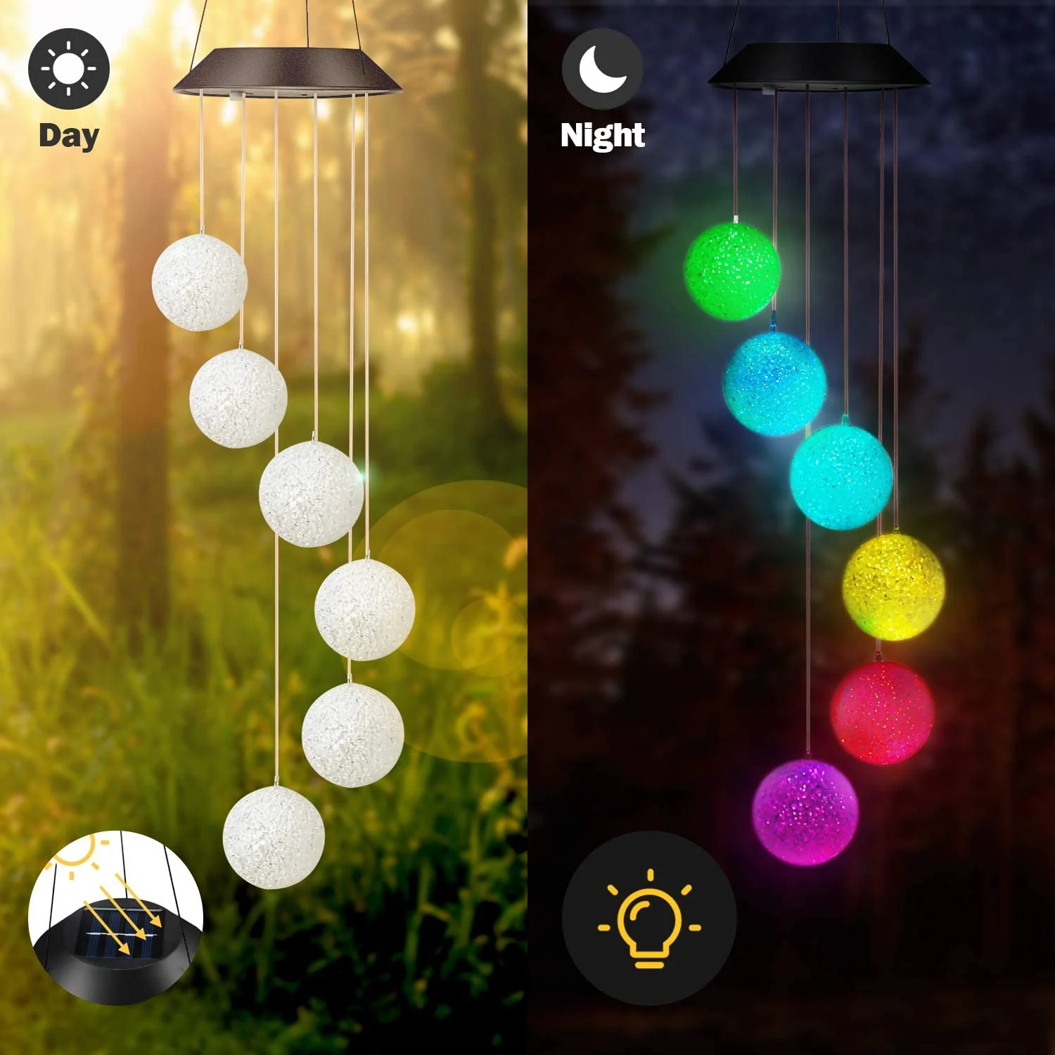 Solar LED Crystal Ball Wind Chimes – Color Changing Outdoor Garden Lights SL880