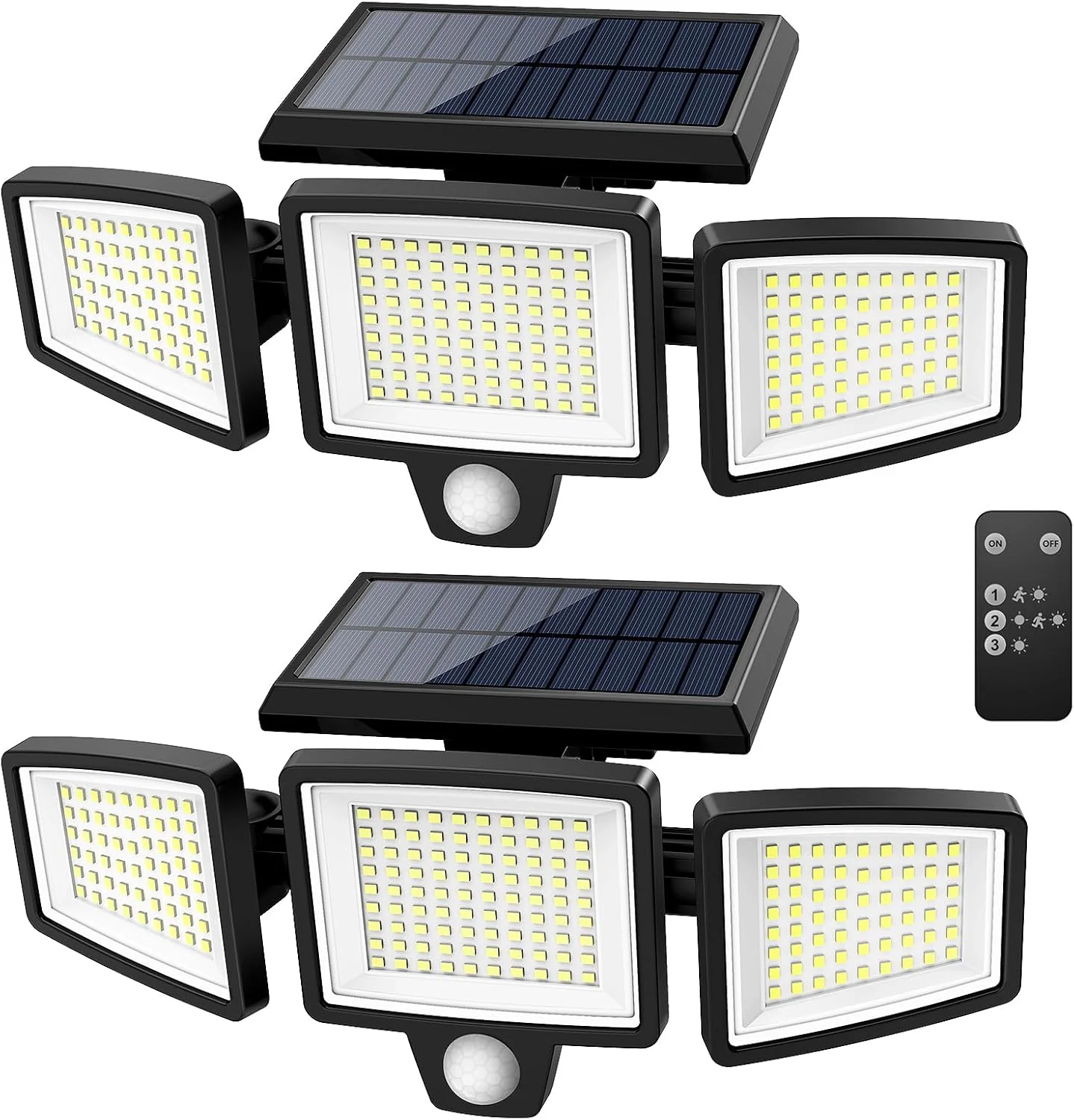 Solar Motion Sensor Outdoor Lights – 2 Pack – 2500LM Bright LED Security Flood Light – Adjustable 3-Head Solar Powered IP65 – 1284812