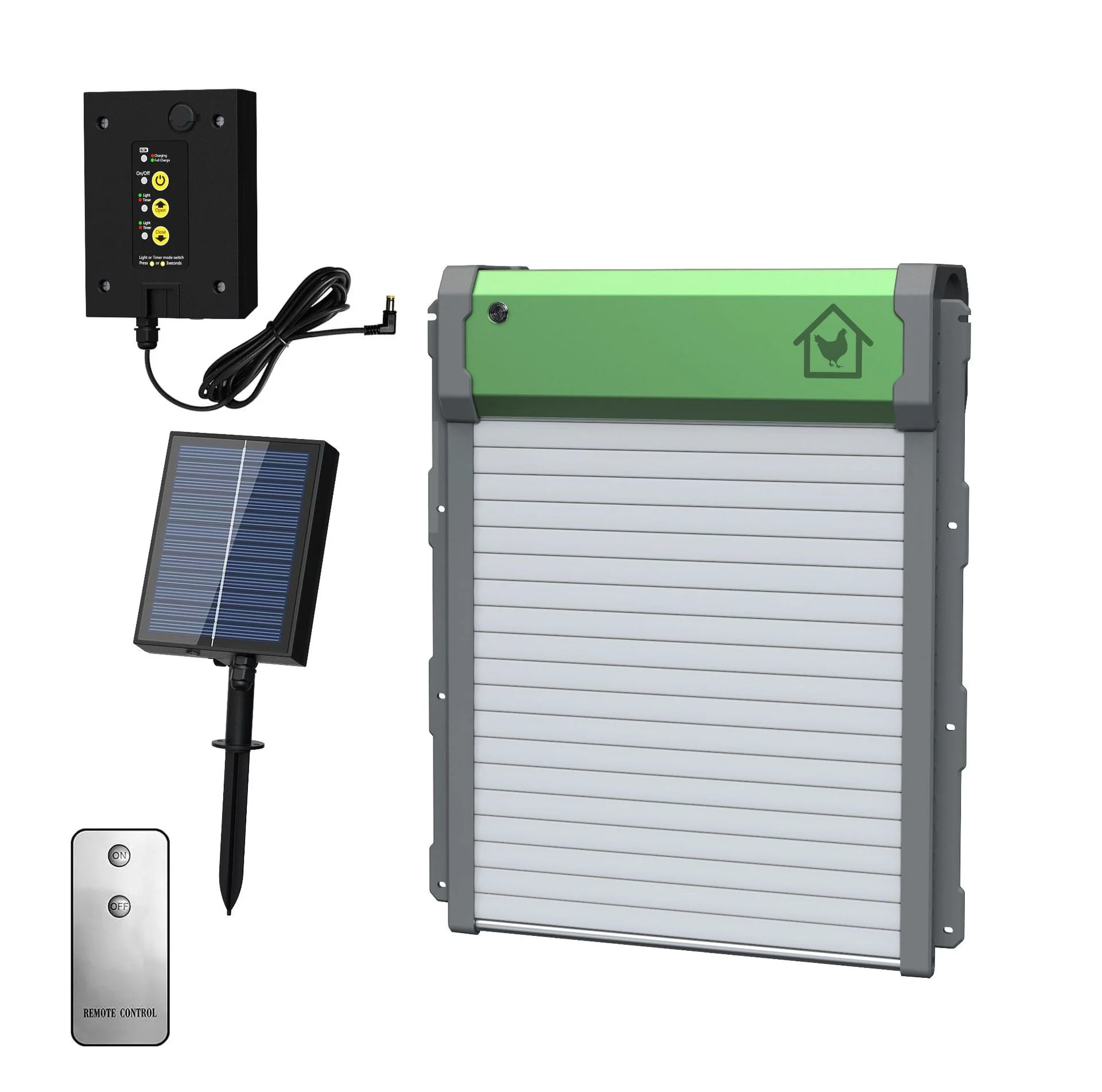 Solar Powered Automatic Chicken Coop Door – Timer, Remote & Light Sensor – Anti-Pinch, Waterproof – Model S1223