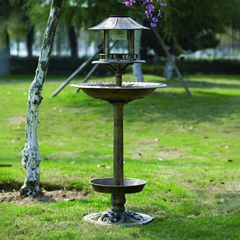 Solar Powered Bird Bath with Flower Planter – Resin Freestanding Garden Pedestal Fountain
